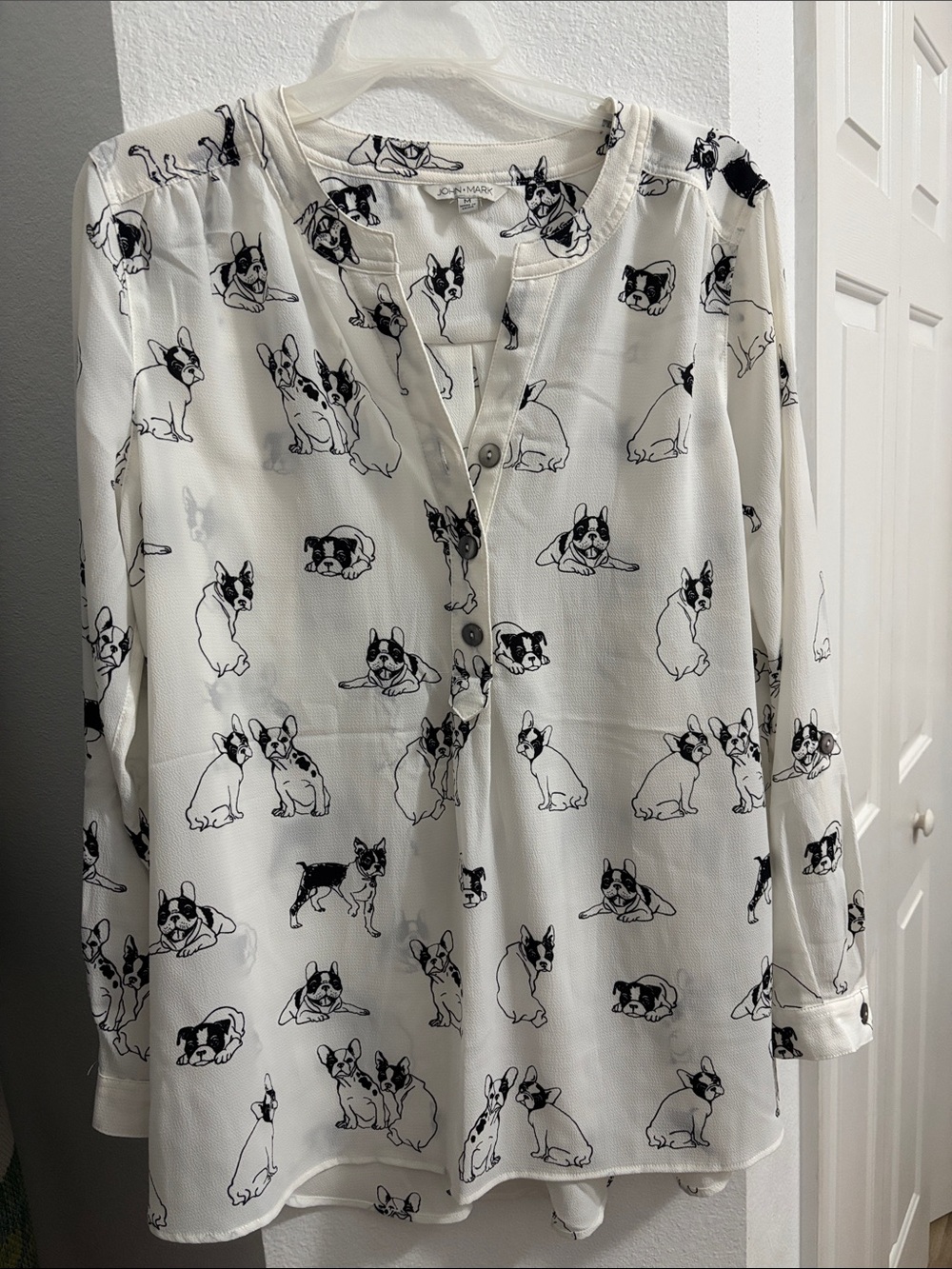 John Mark White Blouse with Black Dog Print